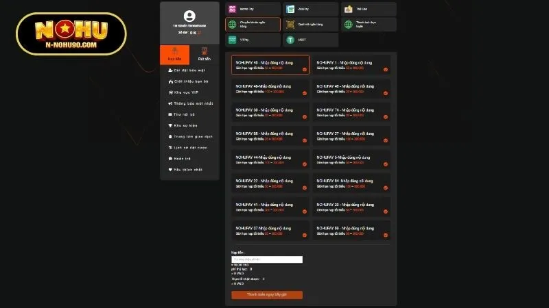 Hướng dẫn nạp tiền Nohu90 từ A đến Z dễ hiểu cho người mới